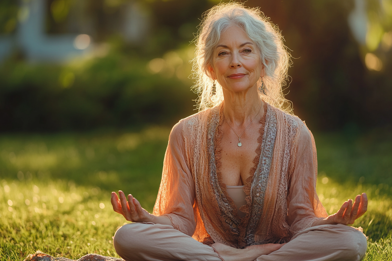 Старша жінка практикує йогу